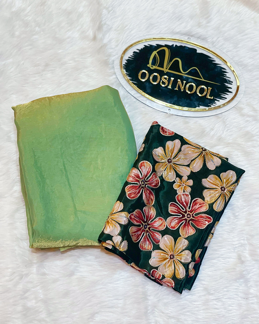 Glass Organza with Floral print blouse (Green)