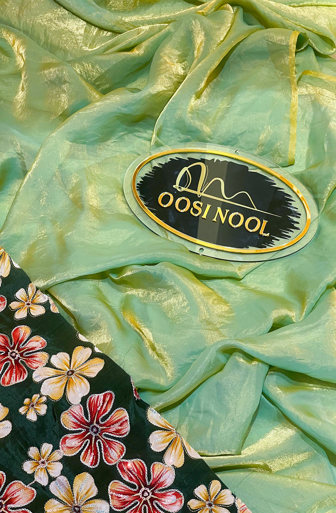 Glass Organza with Floral print blouse (Green)