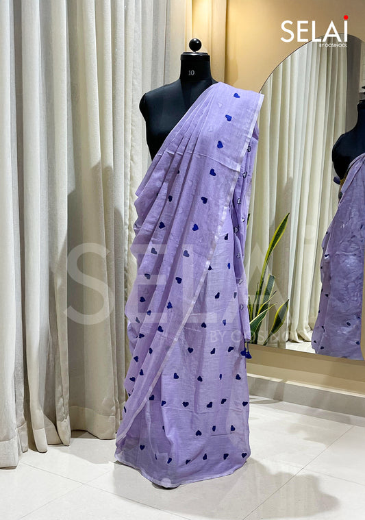 Heart Mulmul Cotton Saree (Lavender)