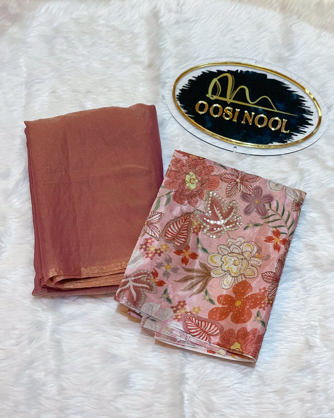 Shimmer Georgette Saree (Dark Peach with gold sheen)