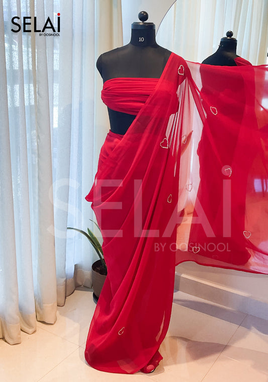 Georgette Saree with Minimal Hearts (Red)