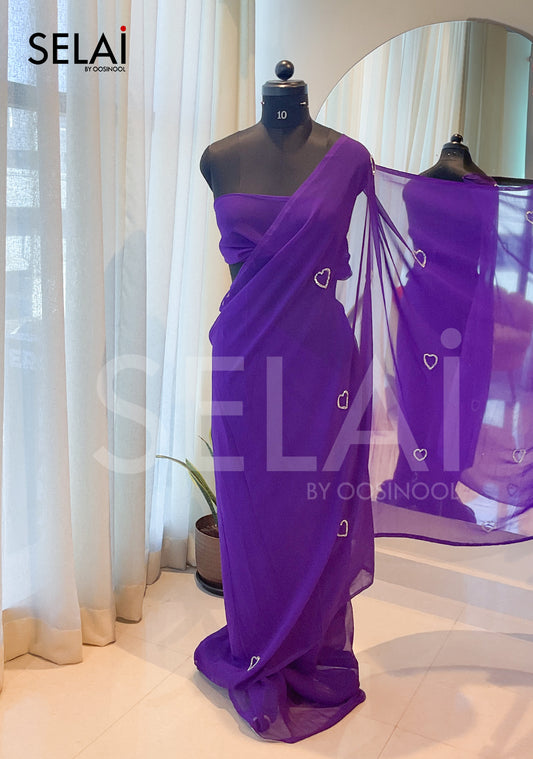 Georgette Saree with Minimal Hearts (Purple)