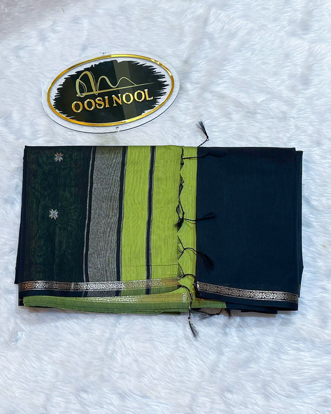 Mangalagiri Cotton Saree (Green with black)