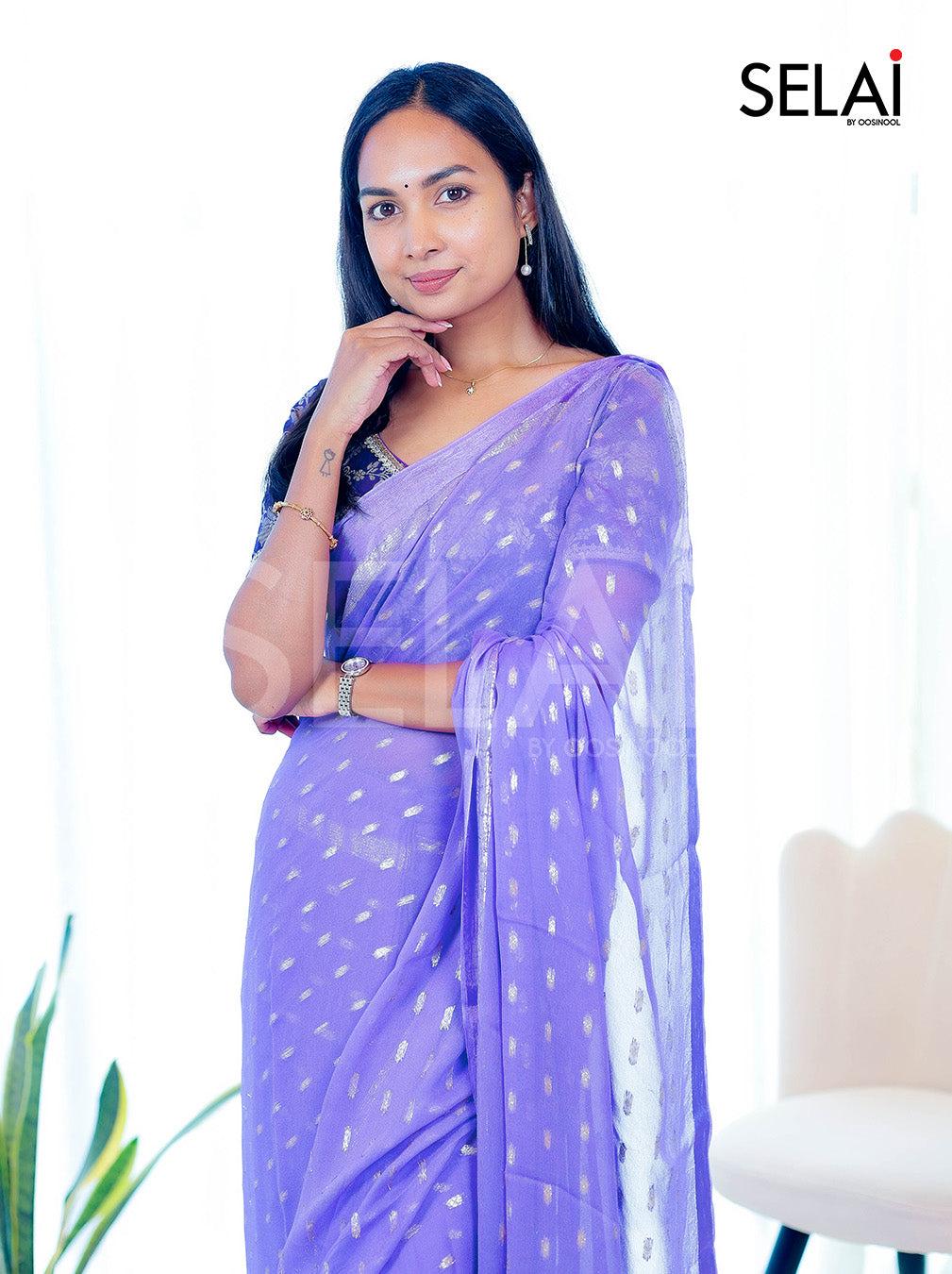 Viscose Georgette with Silk Buttas (Lavender)