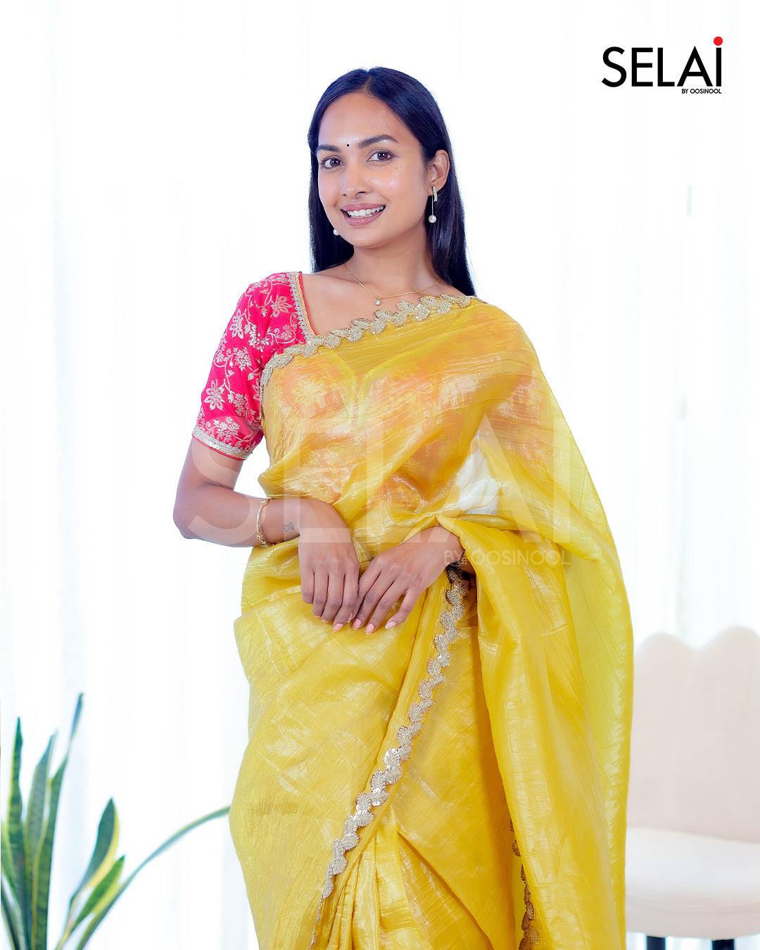 Organza with gold lace (Yellow)