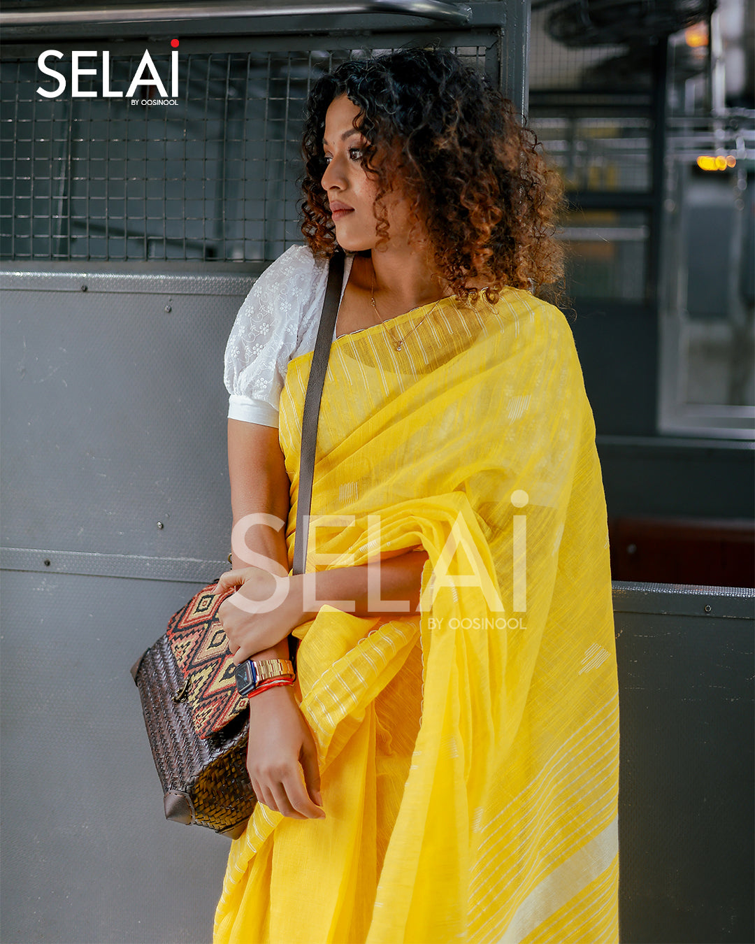 Gopuram Cotton Saree (Yellow)