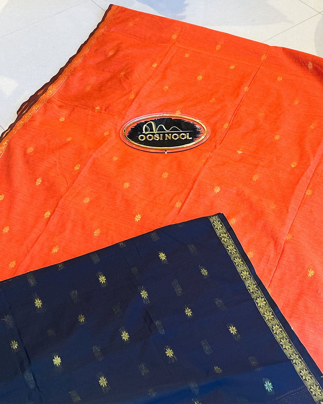 Mangalagiri Cotton Saree (Orange with Black)