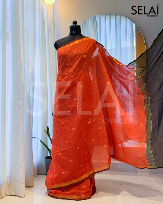 Mangalagiri Cotton Saree (Orange with Black)