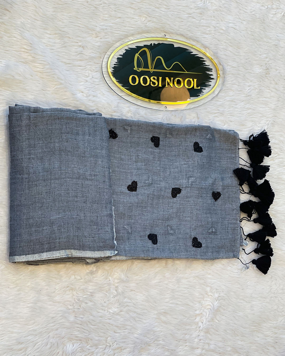 Heart Mulmul Cotton Saree (Grey with Black)