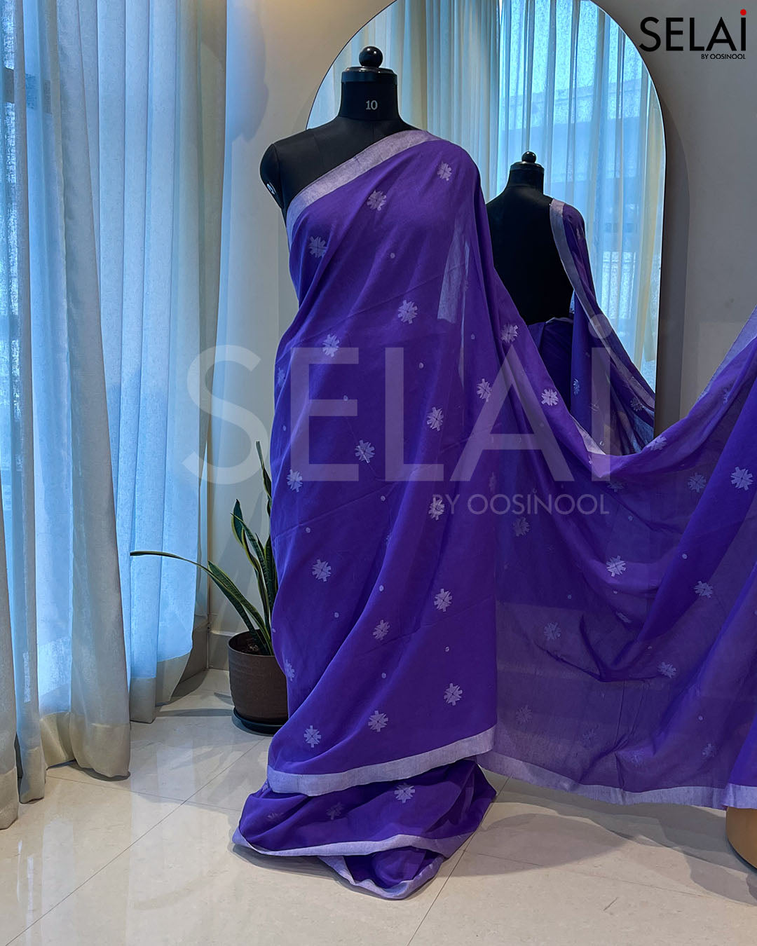 Diamond Mulmul Cotton Saree (Purple)
