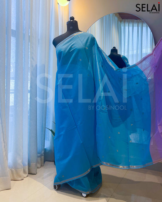Mangalagiri Cotton Saree (Blue with Lavender)