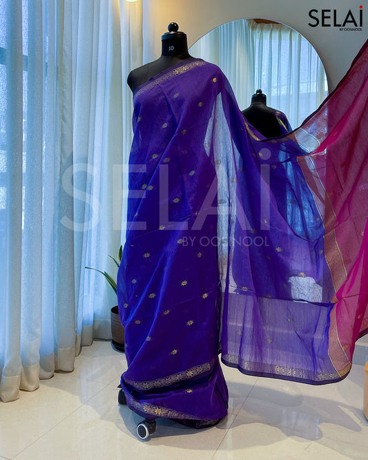 Mangalagiri Cotton Saree (Purple with Rani Pink)