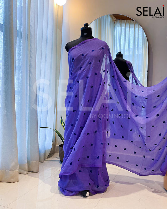 Heart Mulmul Cotton Saree (Purple with Voilet)