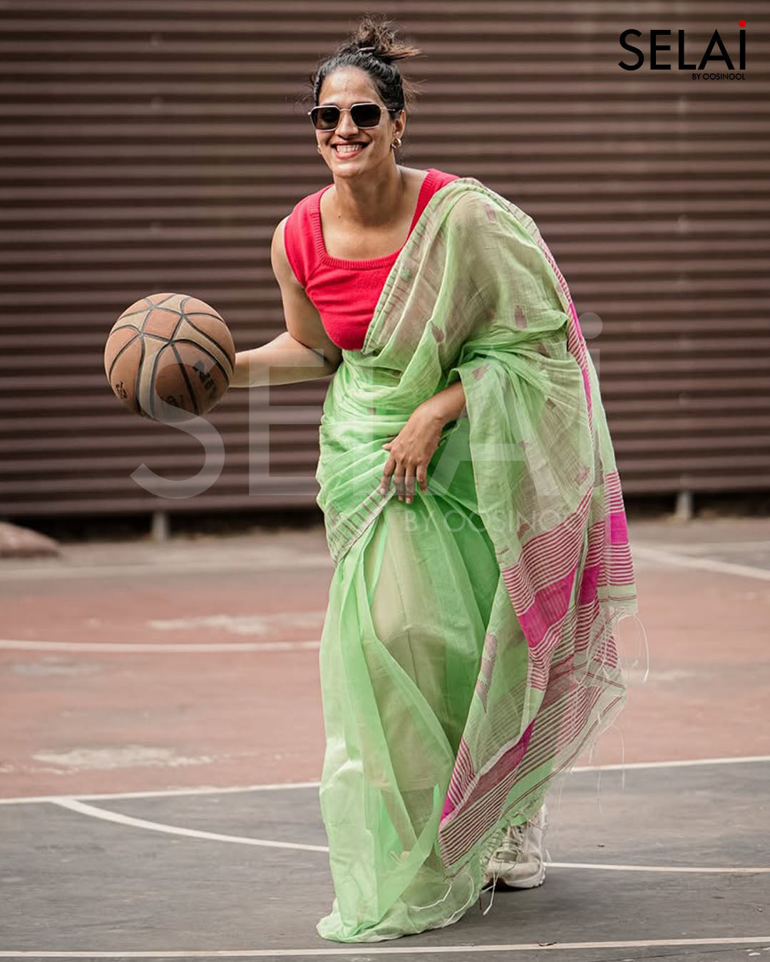 Gopuram Cotton Saree (Green)