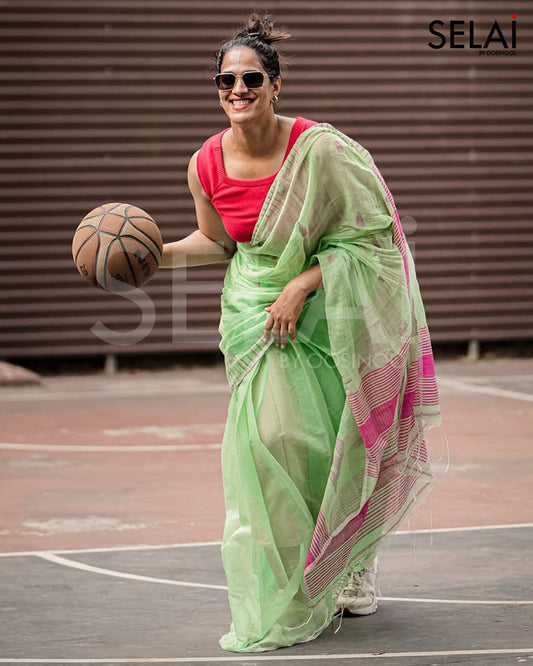 Gopuram Cotton Saree (Green)