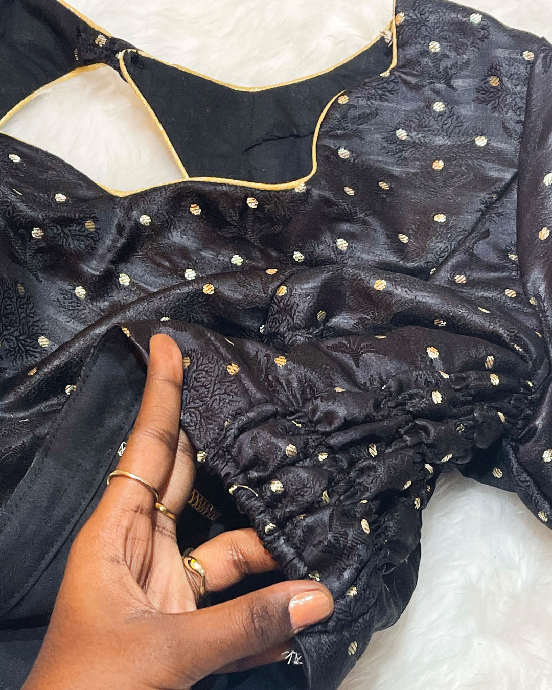 Banarasi Black with Gold Butta Blouse (Princess Cut)