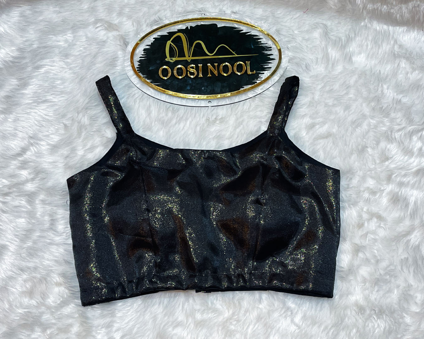 Black Sleeveless Shimmer Georgette Blouse (Padded)