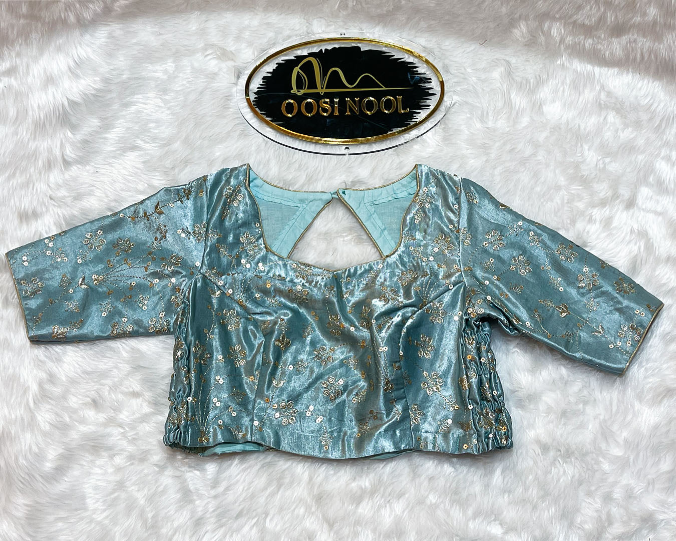 Light Teal Gajji Silk Blouse (Princess Cut)