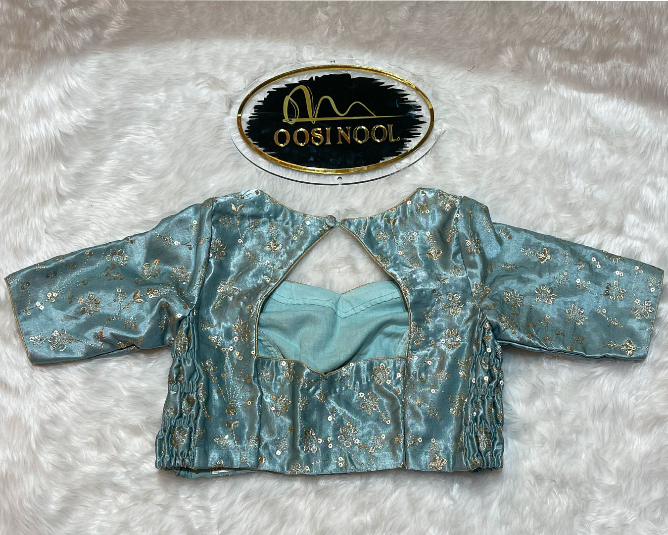 Light Teal Gajji Silk Blouse (Princess Cut)