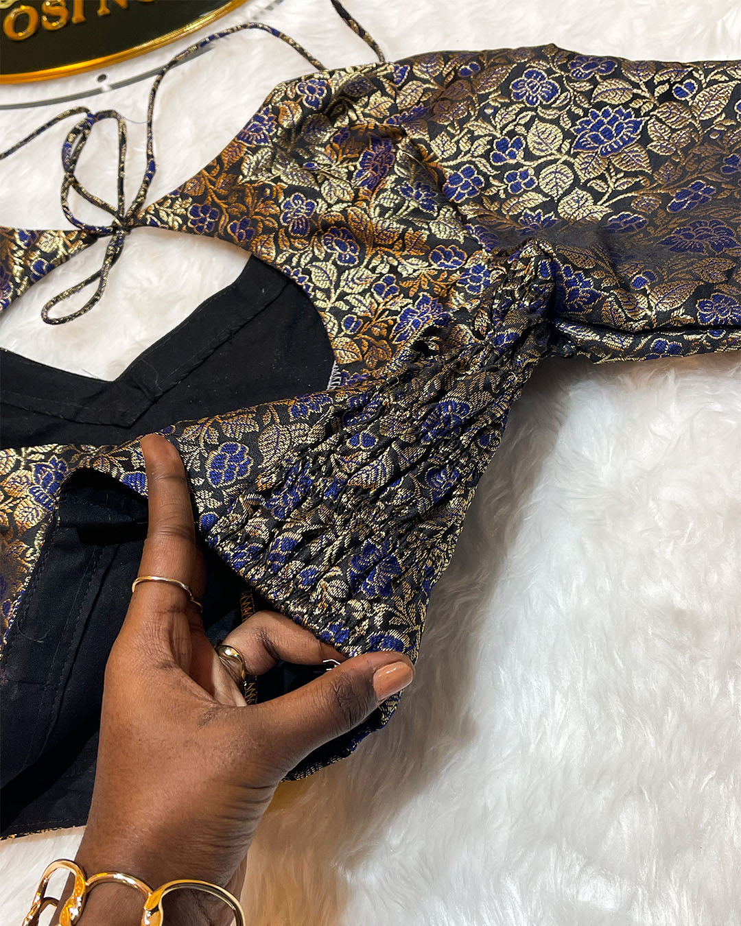 Black and Gold Banarasi Blouse (Princess Cut)