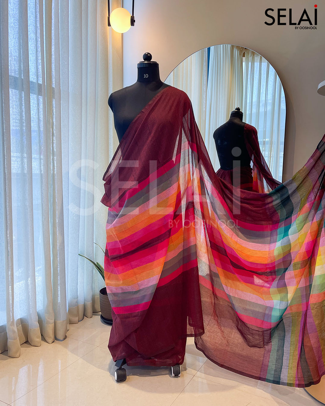 Madras Checks Mulmul Cotton Saree (Maroon)
