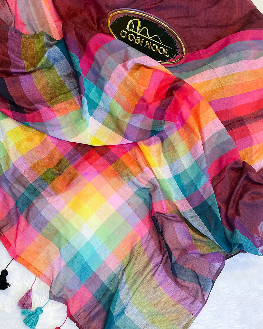 Madras Checks Mulmul Cotton Saree (Maroon)