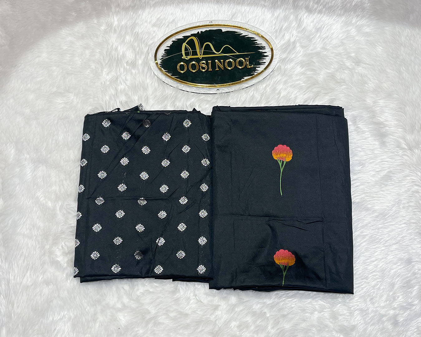 Semi Silk with Flower Motifs (Black)