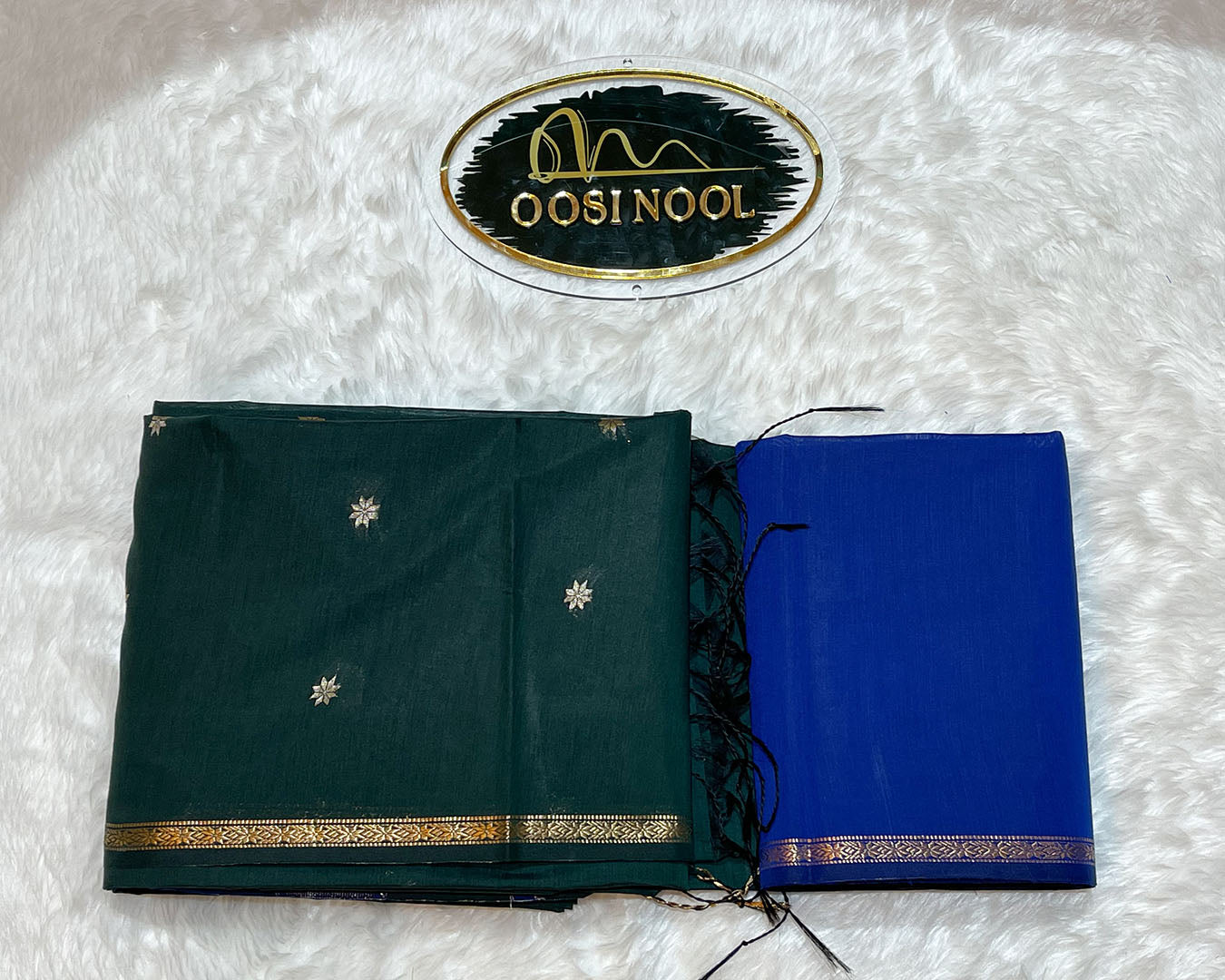 Mangalagiri Cotton Saree (Dark Green with Dark Blue)