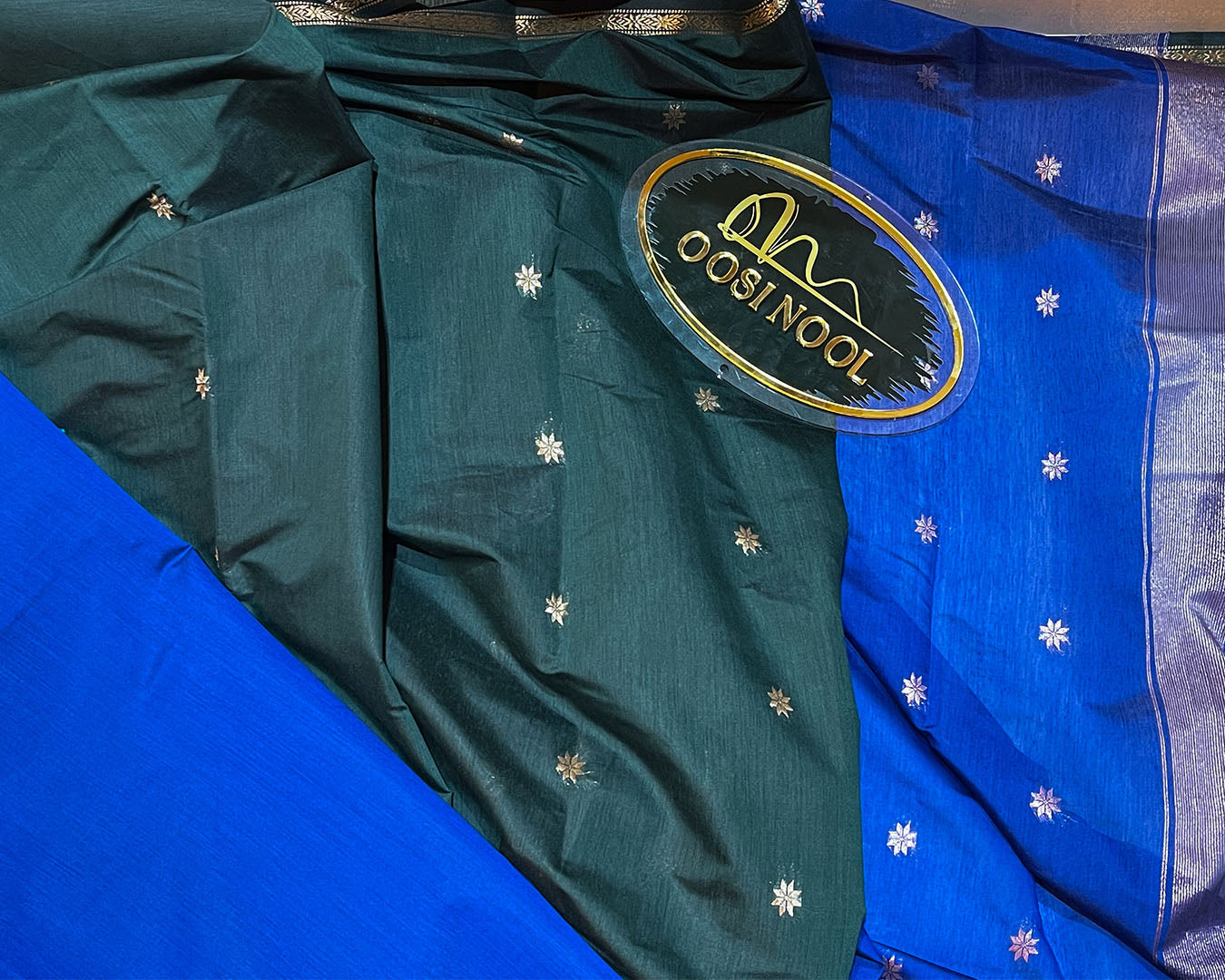 Mangalagiri Cotton Saree (Dark Green with Dark Blue)