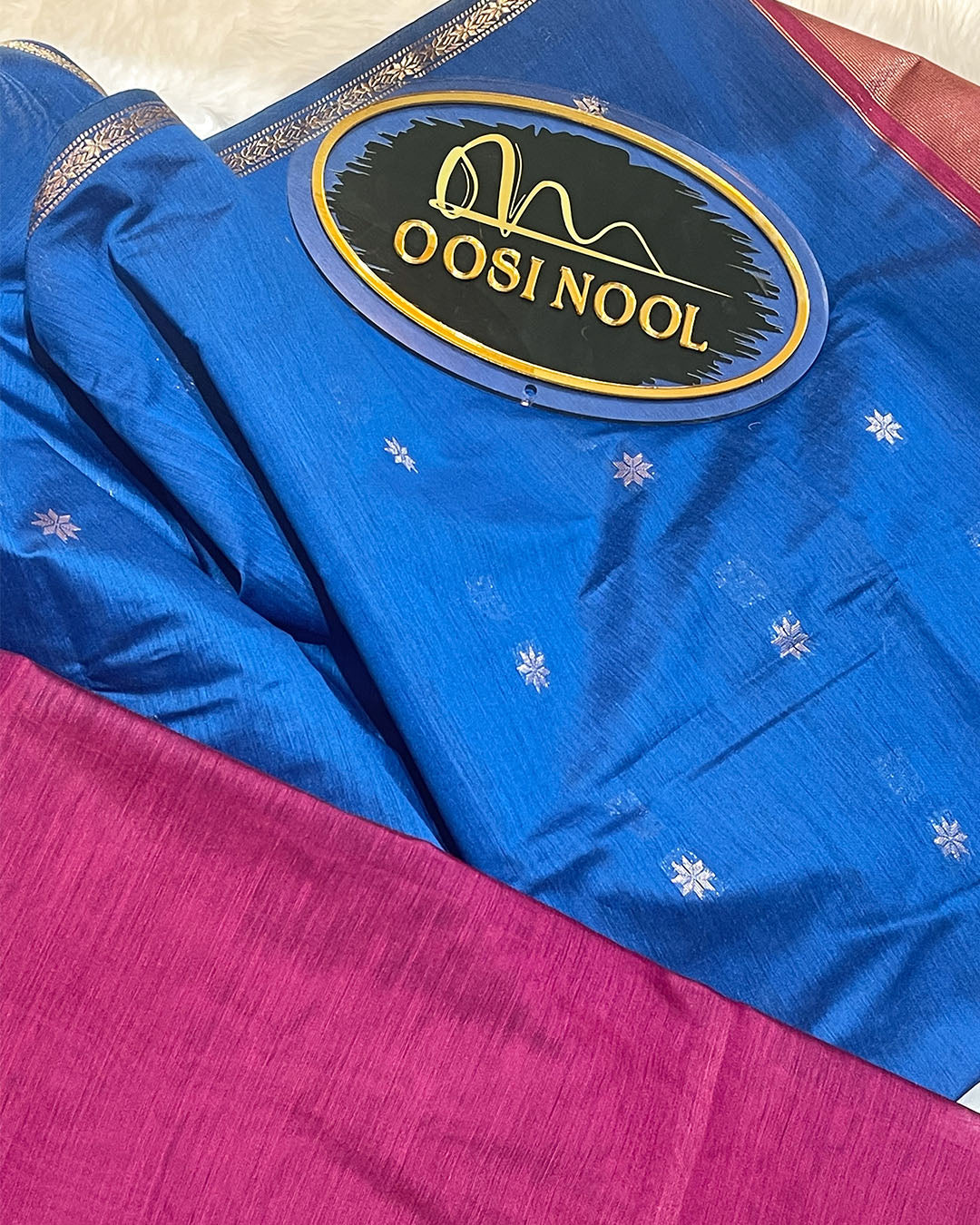 Mangalagiri Cotton Saree (Blue with Magenta Pink)