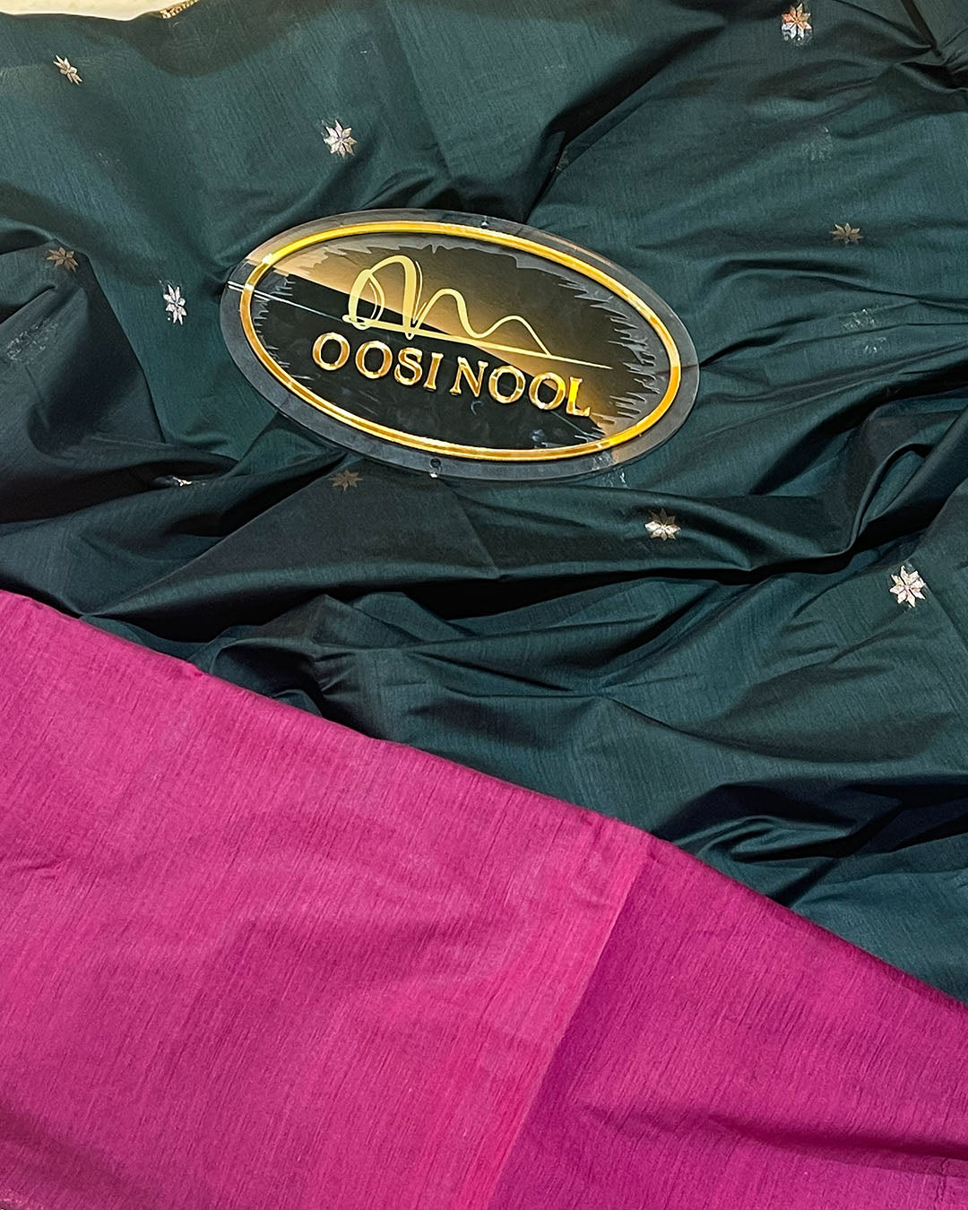 Mangalagiri Cotton Saree (Dark Green with Magenta Pink)