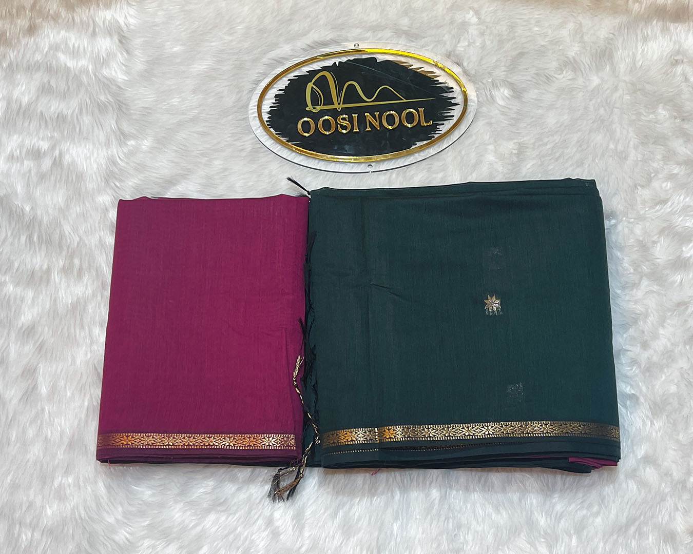 Mangalagiri Cotton Saree (Dark Green with Magenta Pink)