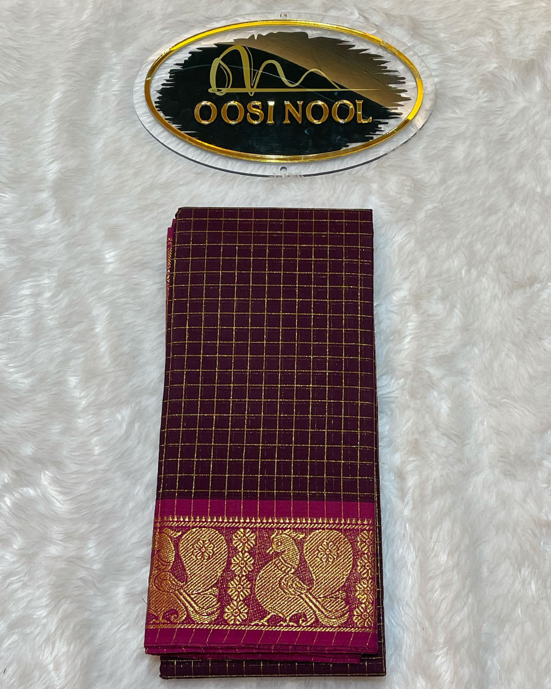 Checked Chettinad Cotton Saree (Deep Maroon with Pink Border)