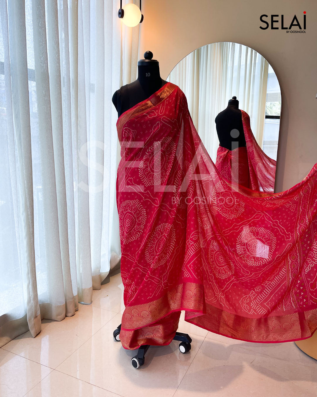 Bandhani Print Georgette Saree (Red)