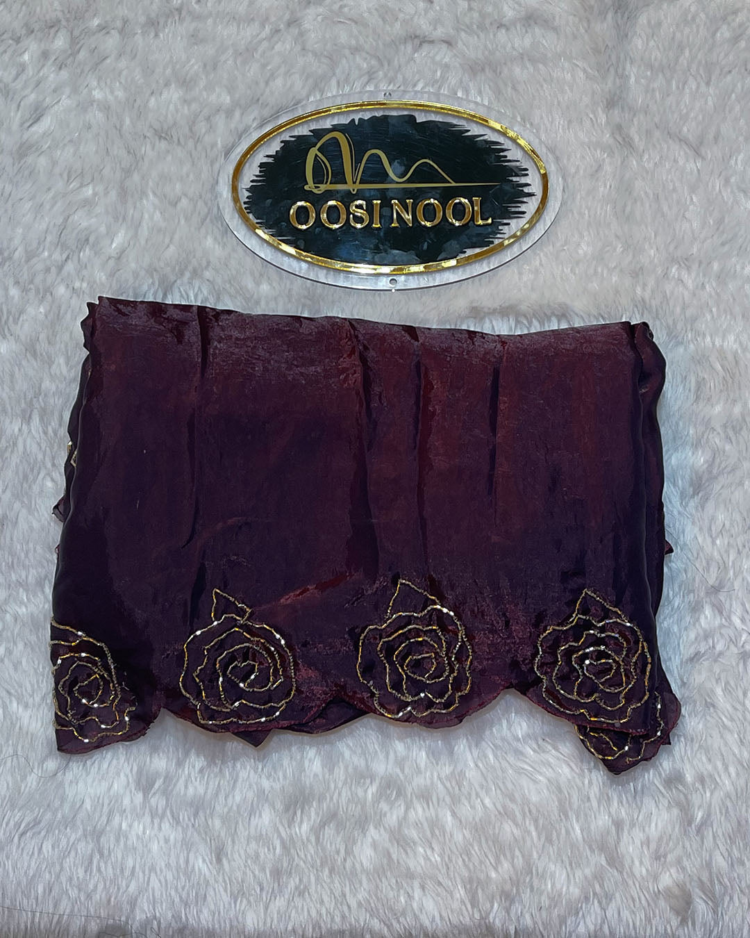 Glass Organza with Embroidered Beads (Deep Maroon)
