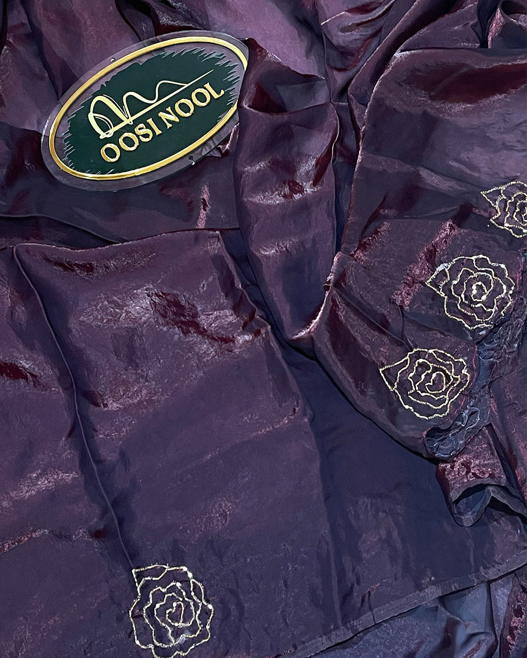 Glass Organza with Embroidered Beads (Deep Maroon)