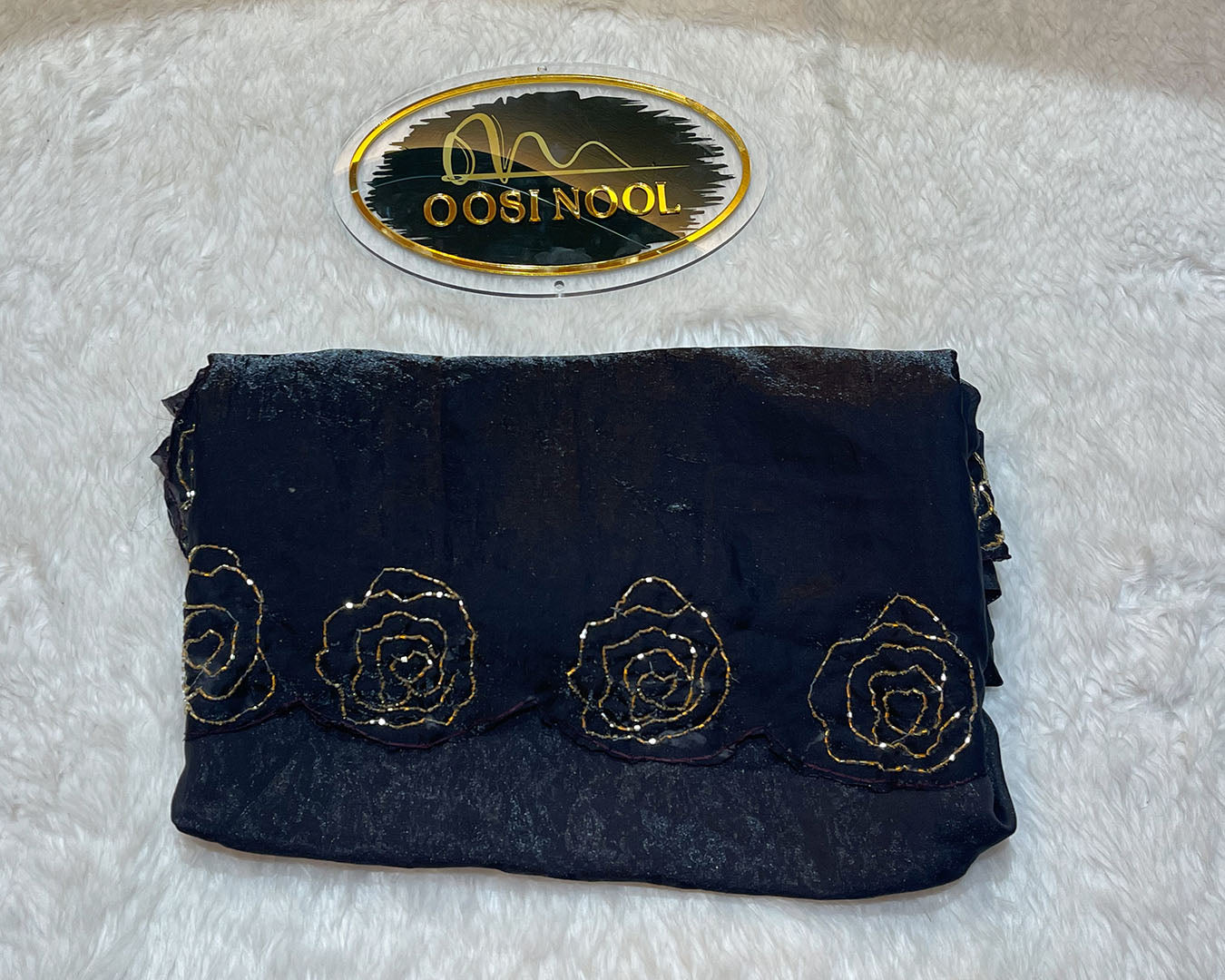 Glass Organza with Embroidered Beads (Black)