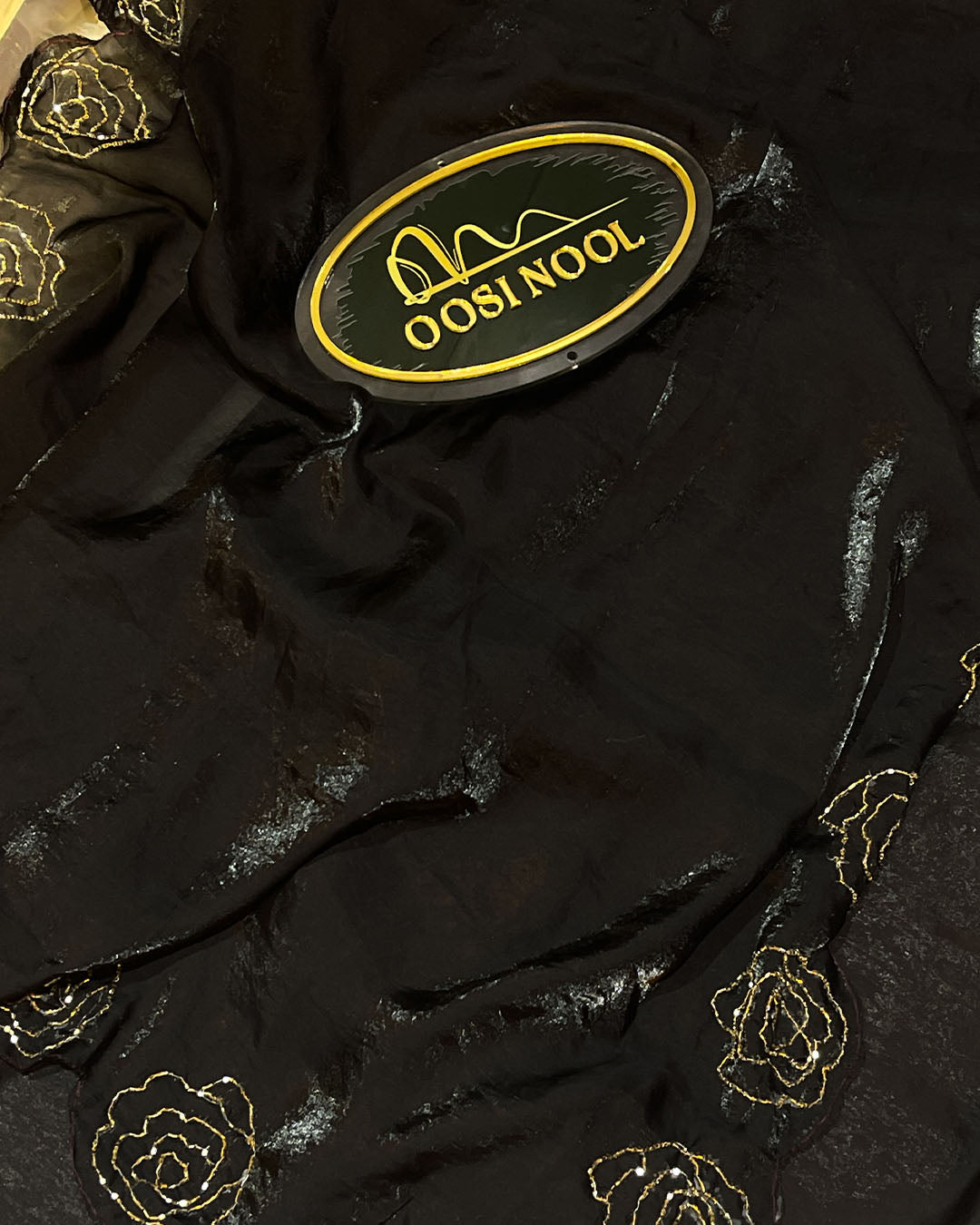 Glass Organza with Embroidered Beads (Black)