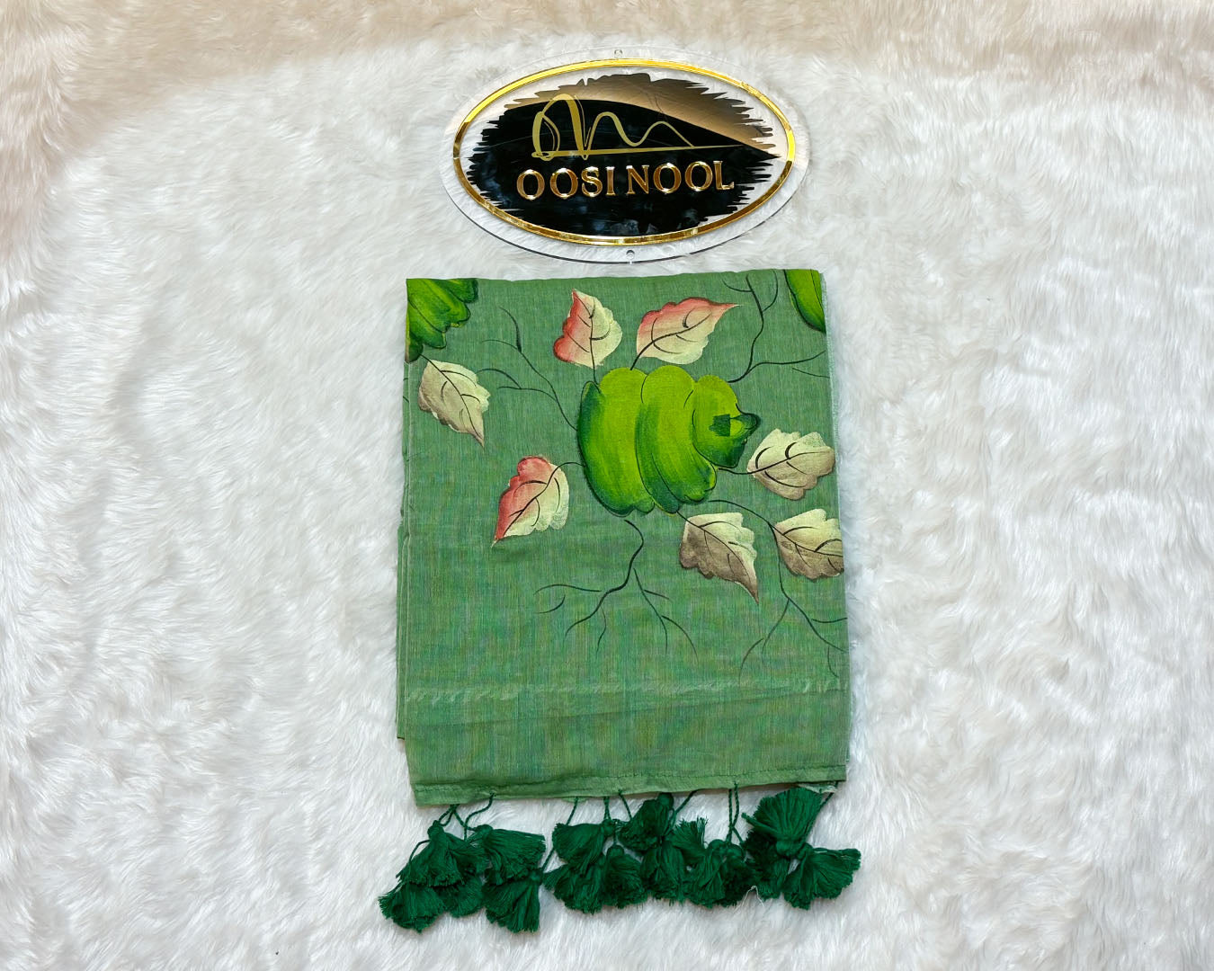 Floral Mulmul Cotton Saree (Light Green)