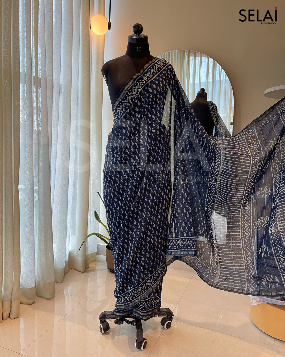 Chanderi Silk Saree (Navy Blue)