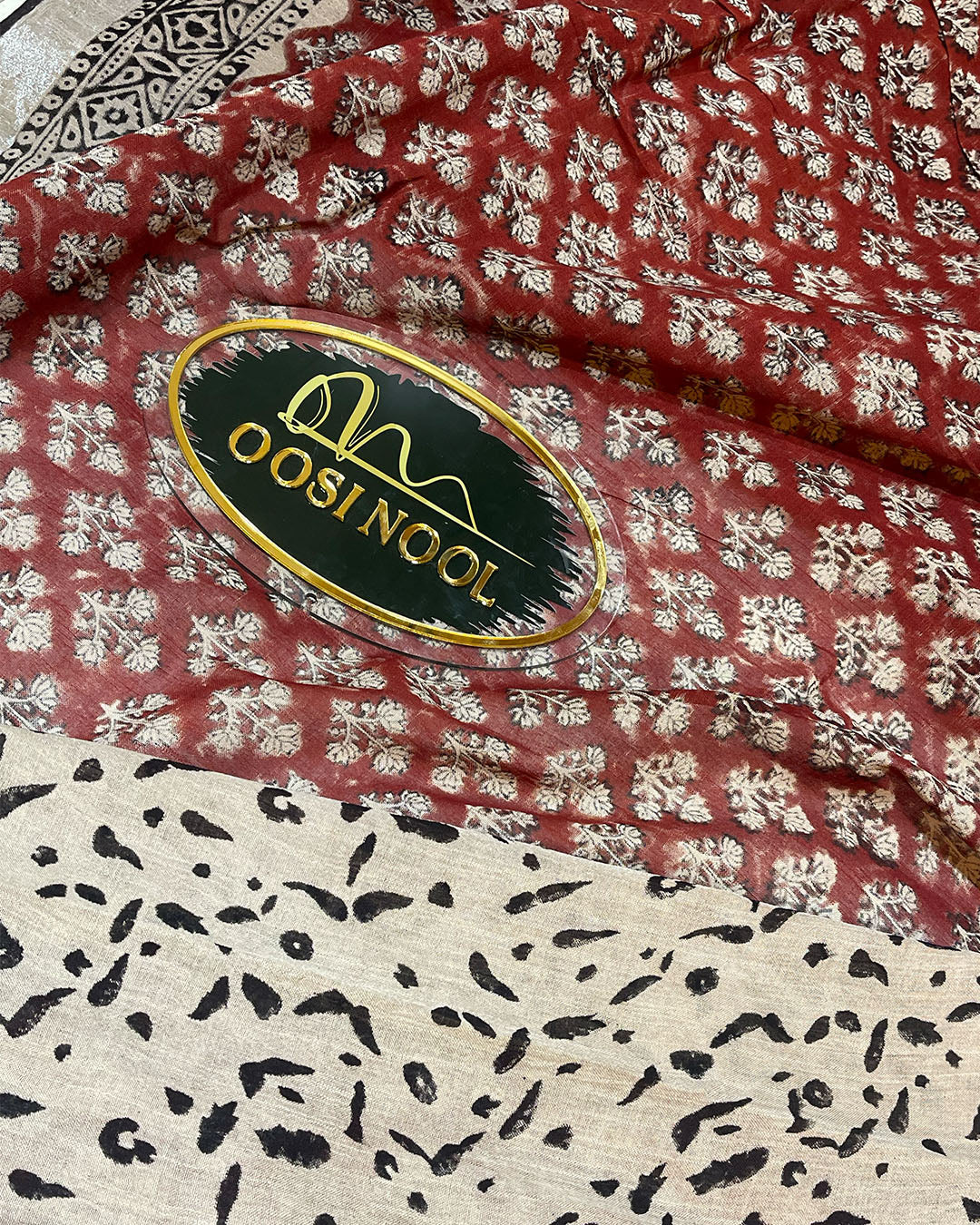 Linen Cotton Saree (Maroon with Beige)