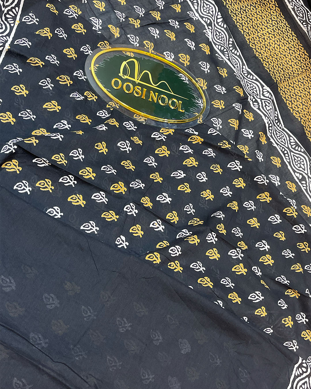 Ajrakh Print Mulmul Cotton Saree (Black)