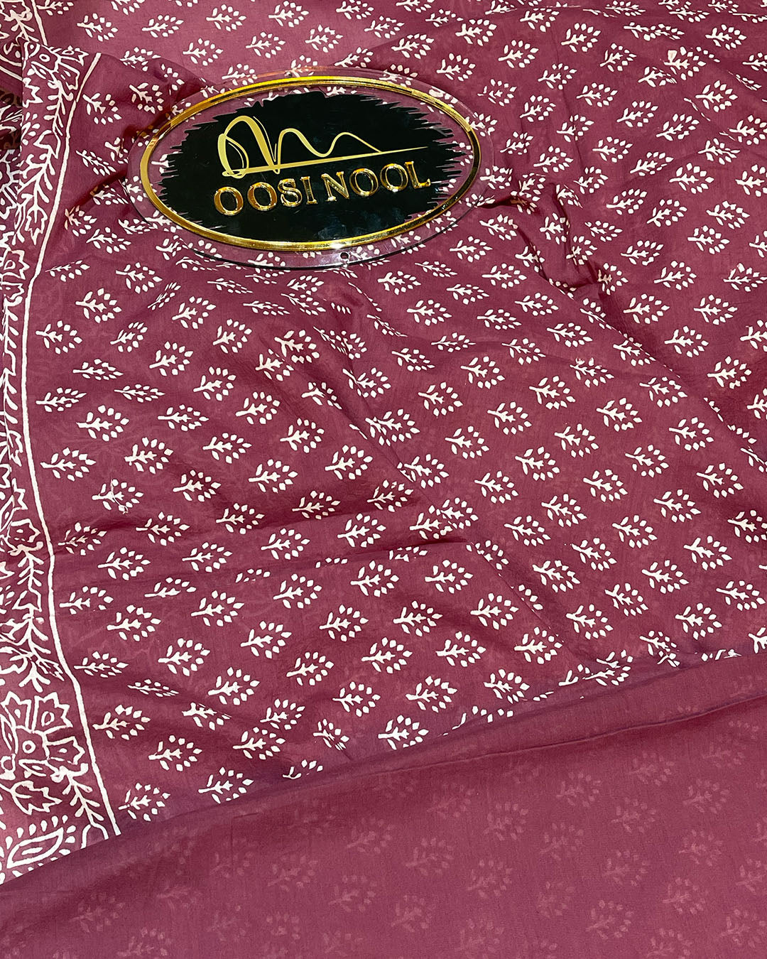 Ajrakh Print Mulmul Cotton Saree ( Dark Peach)