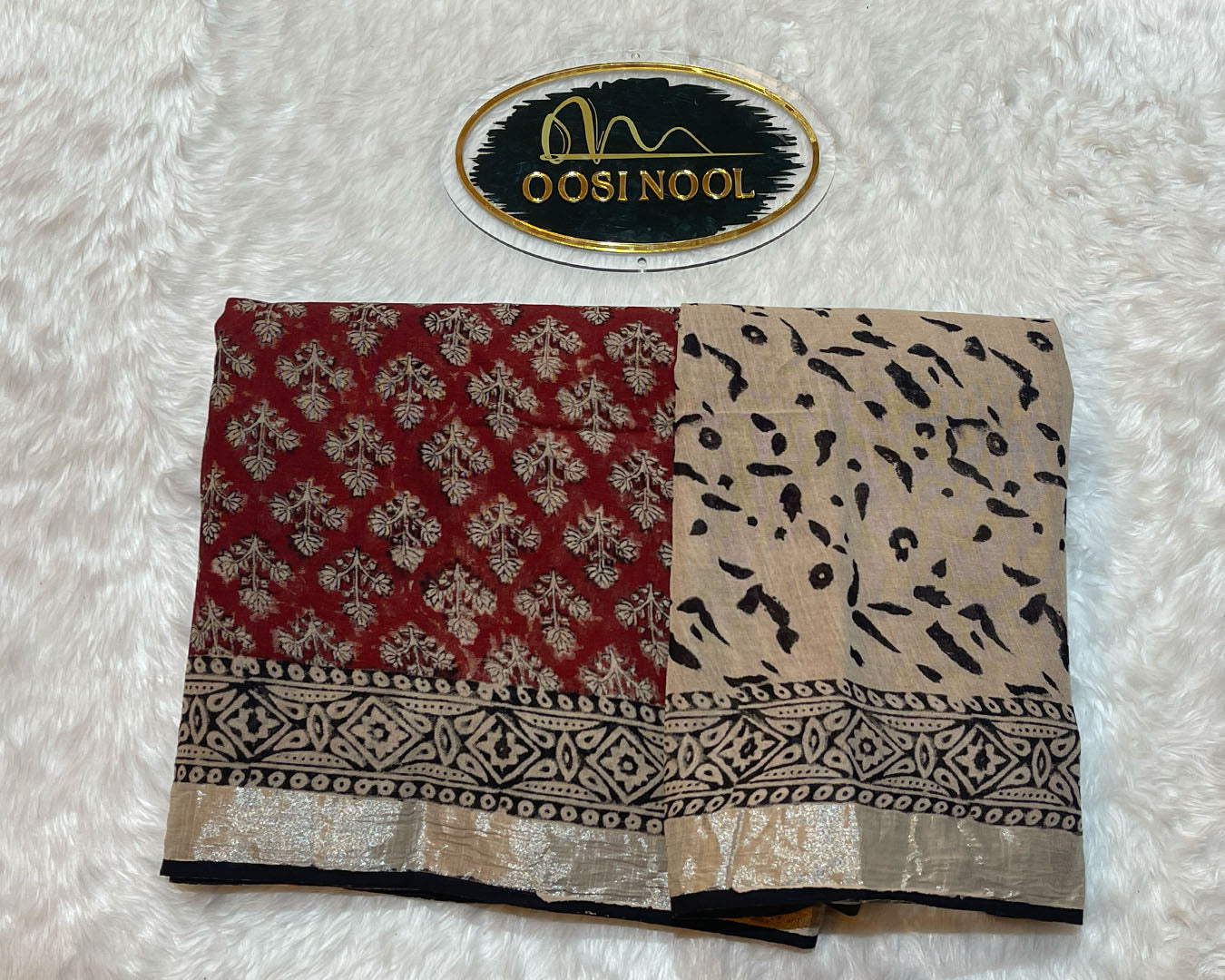 Linen Cotton Saree (Maroon with Beige)