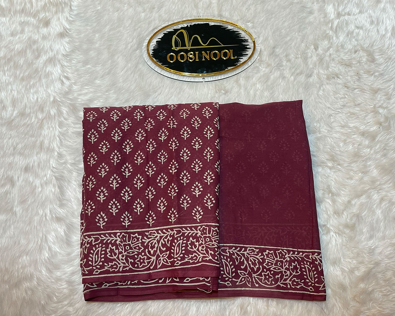 Ajrakh Print Mulmul Cotton Saree ( Dark Peach)