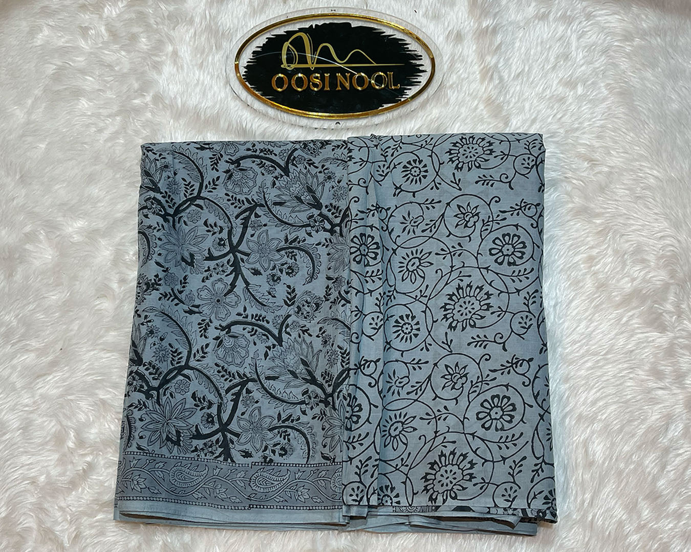 Ajrakh Print Mulmul Cotton Saree (Grey)