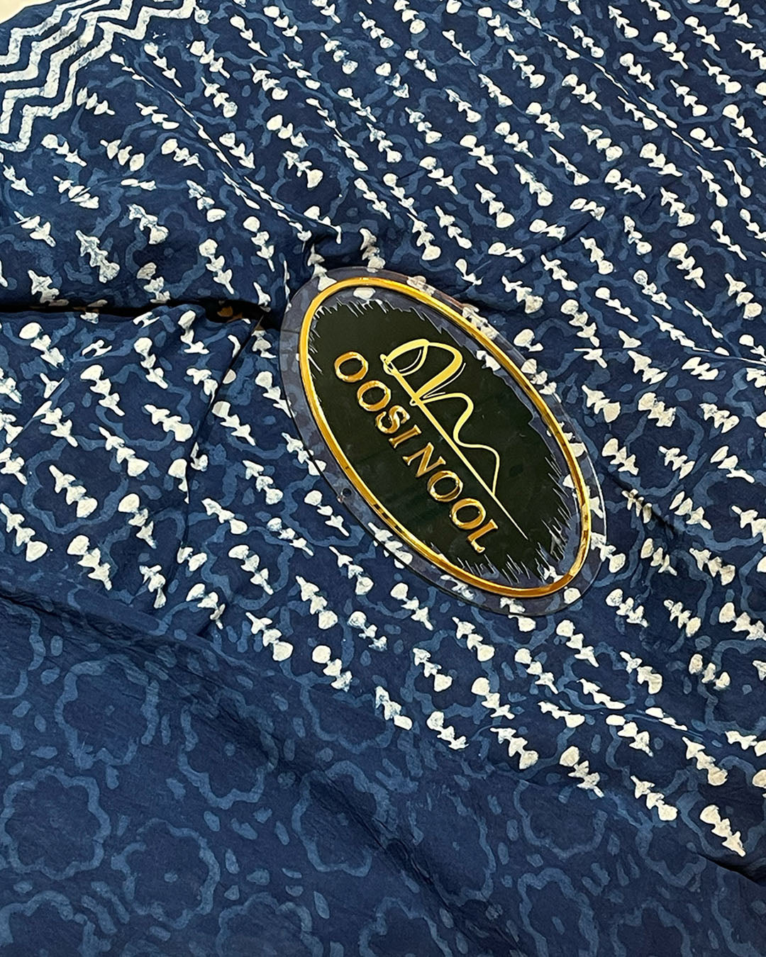 Ajrakh Print Mulmul Cotton Saree (Navy Blue Floral)