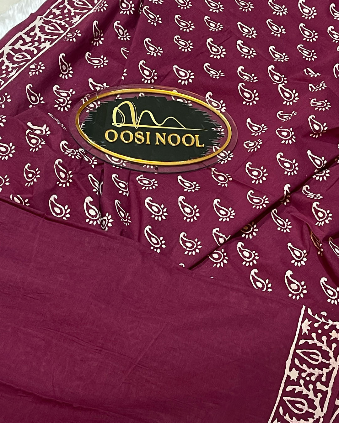 Ajrakh Print Mulmul Cotton Saree (Dark Magenta)