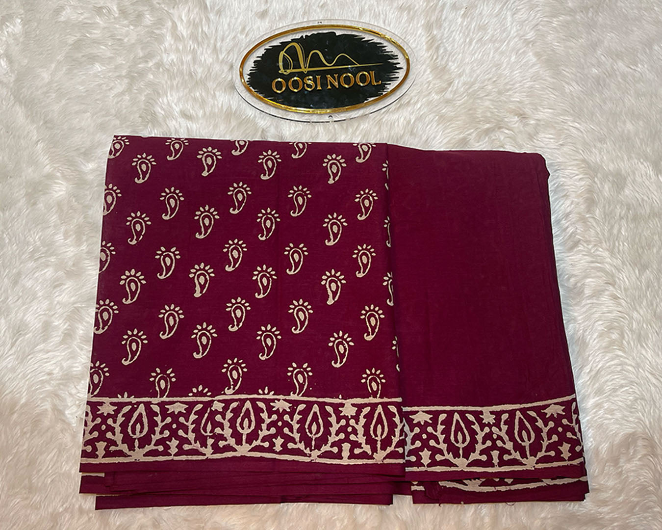 Ajrakh Print Mulmul Cotton Saree (Dark Magenta)