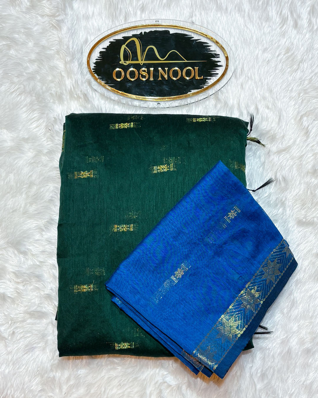Mangalagiri Cotton Saree (Dark Green with Royal Blue)